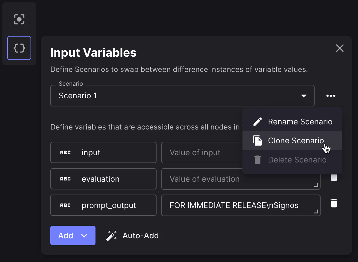 Preview of the cloning functionality in Vellum Workflows.