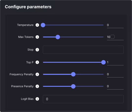 A screenshot of the parameter configuration for the models within Vellum