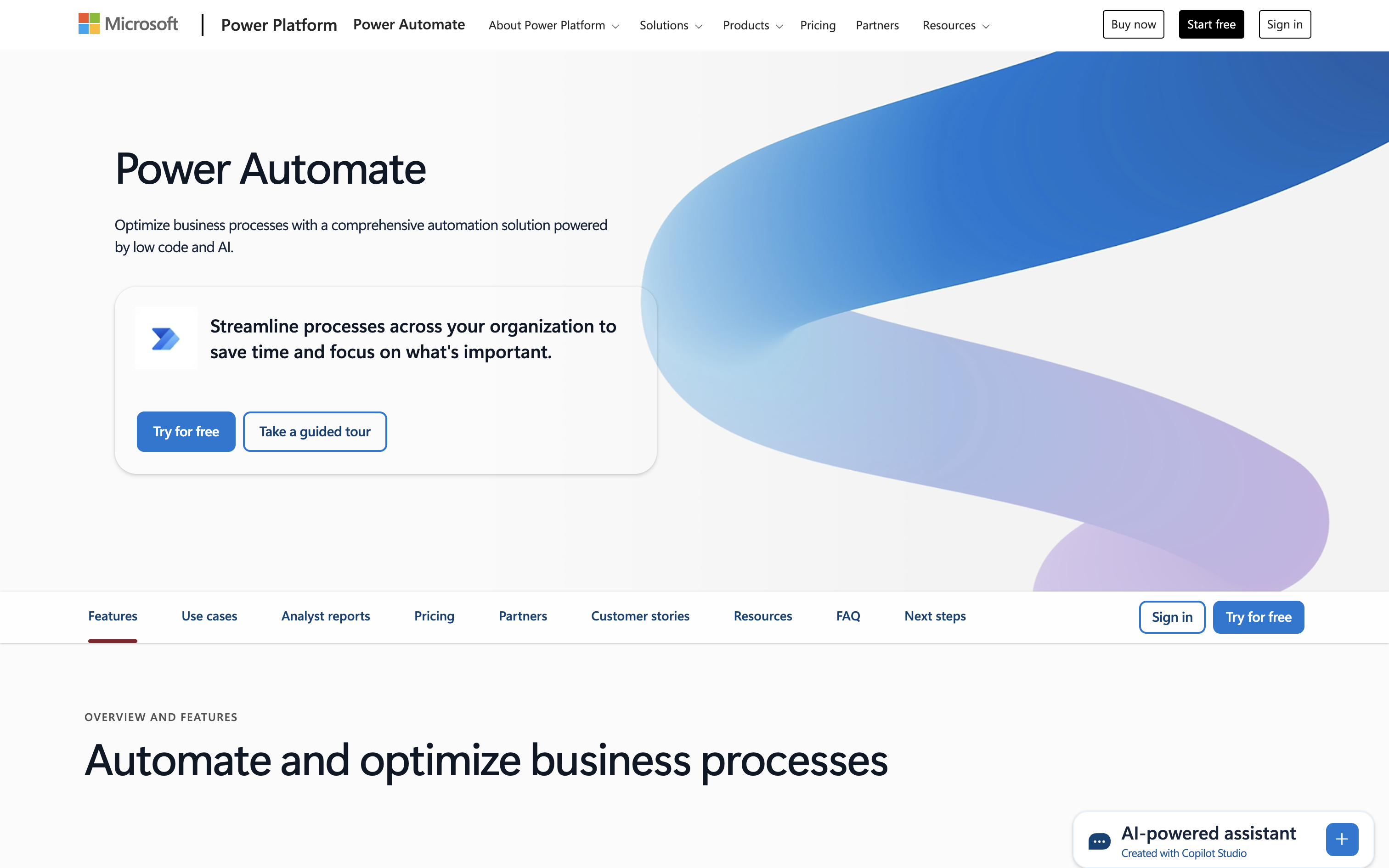 Microsoft Power Automate Homepage