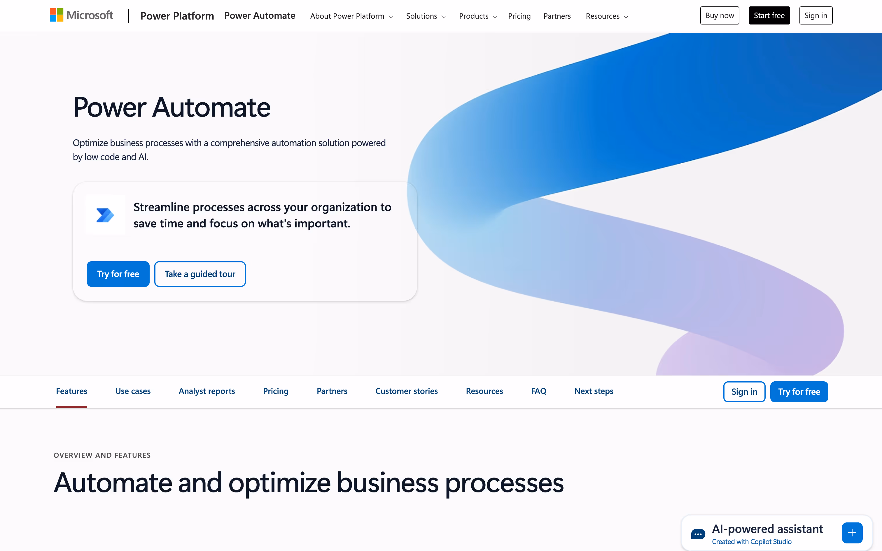 Microsoft Power Automate Homepage
