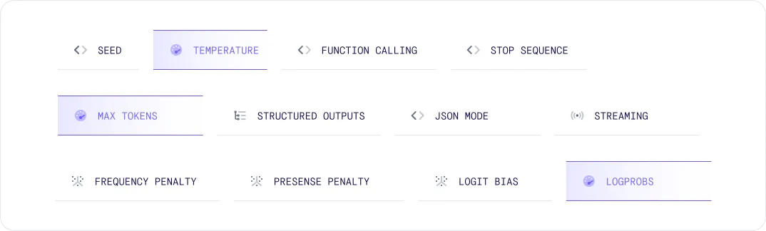 Preview of llm parameters available in the guide
