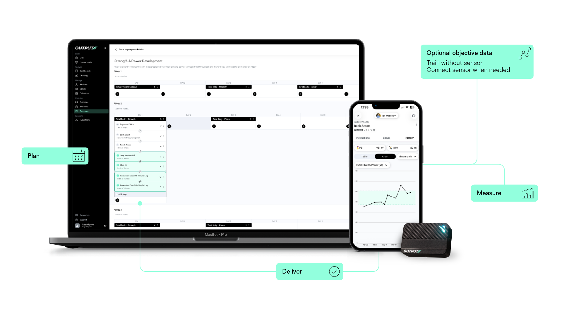Strength and Conditioning software and hardware with VBT sensor