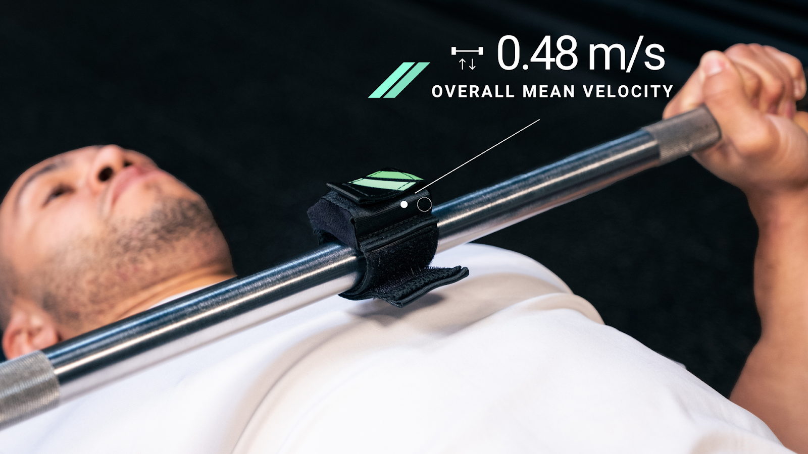 Image showing a velocity tracker on a bar - with mean velocity metric showing