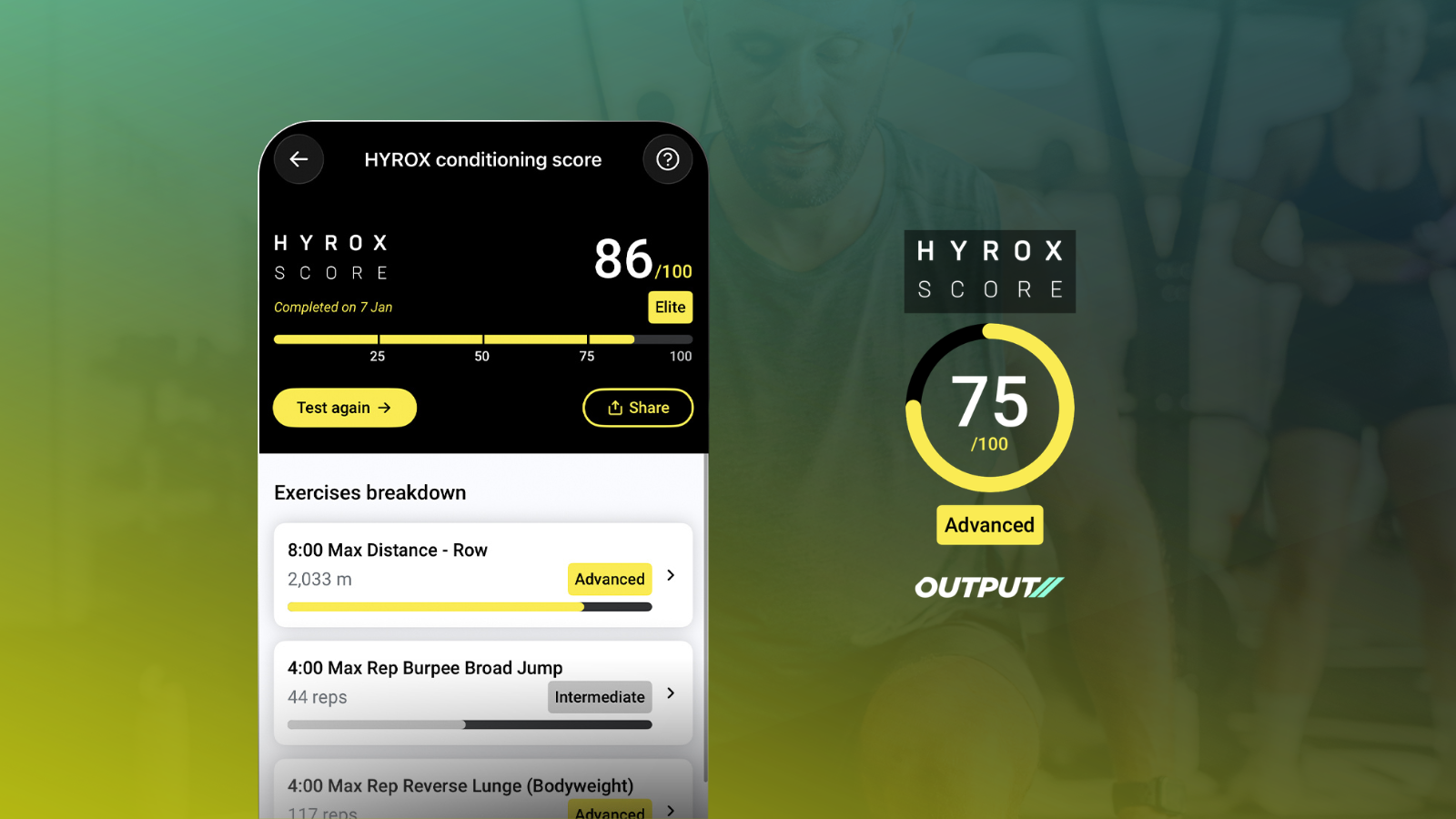 Screenshot of the Hyrox Conditioning Score and adjacent final score!