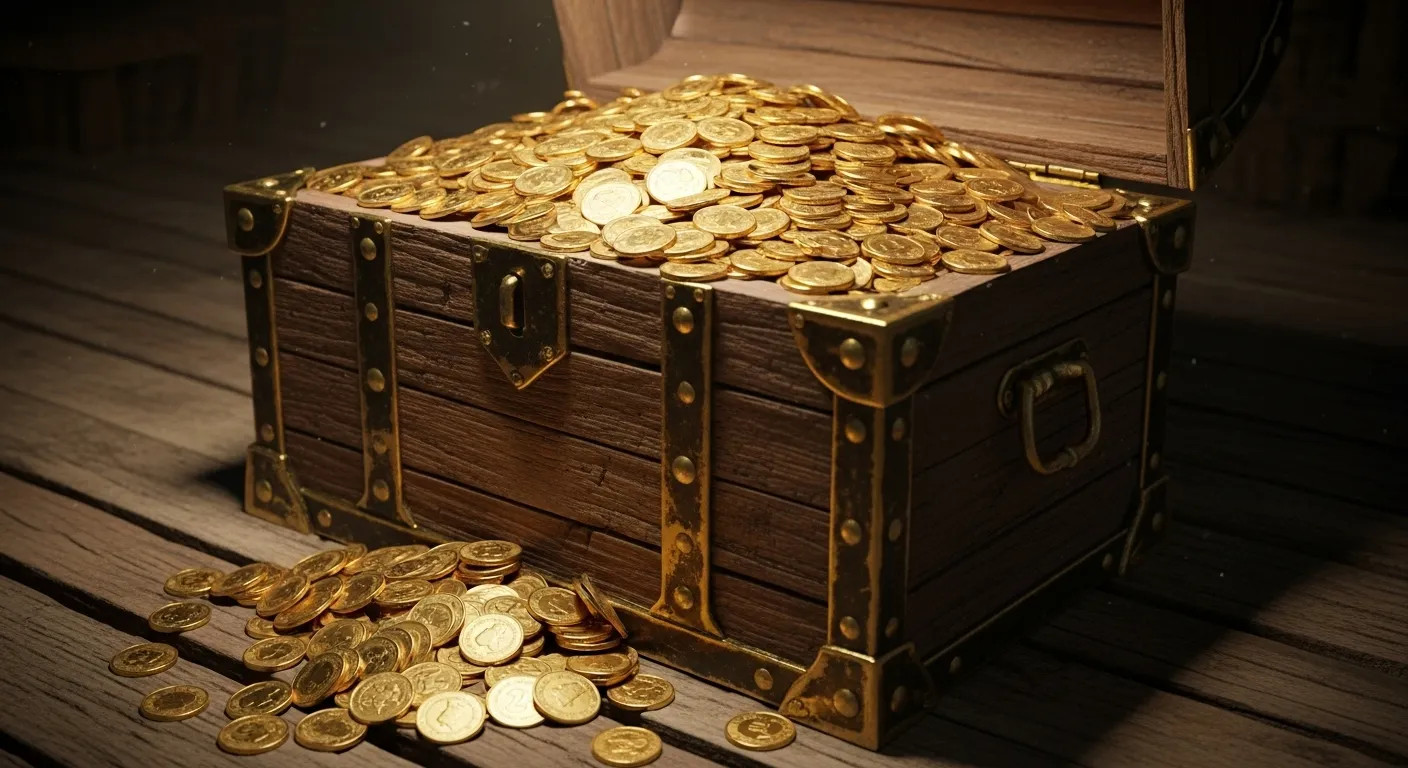 A chest brimming with gold coins