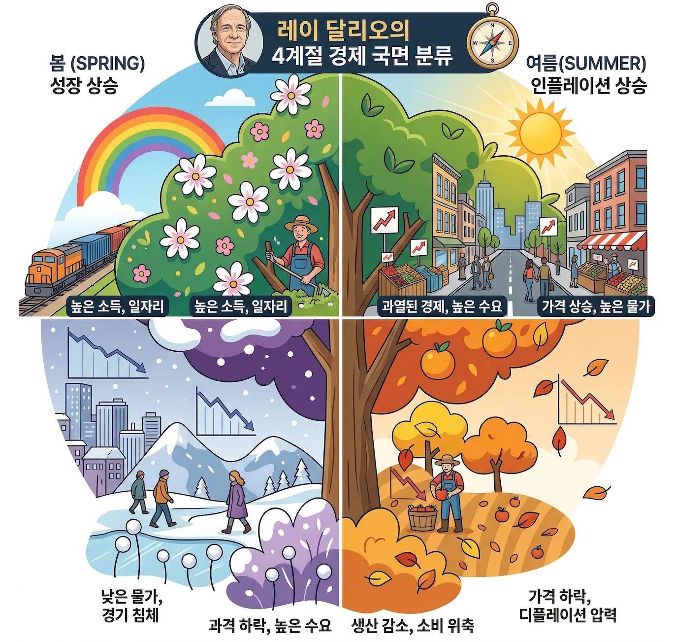 레이 달리오의 4게절 경제 국면 분류