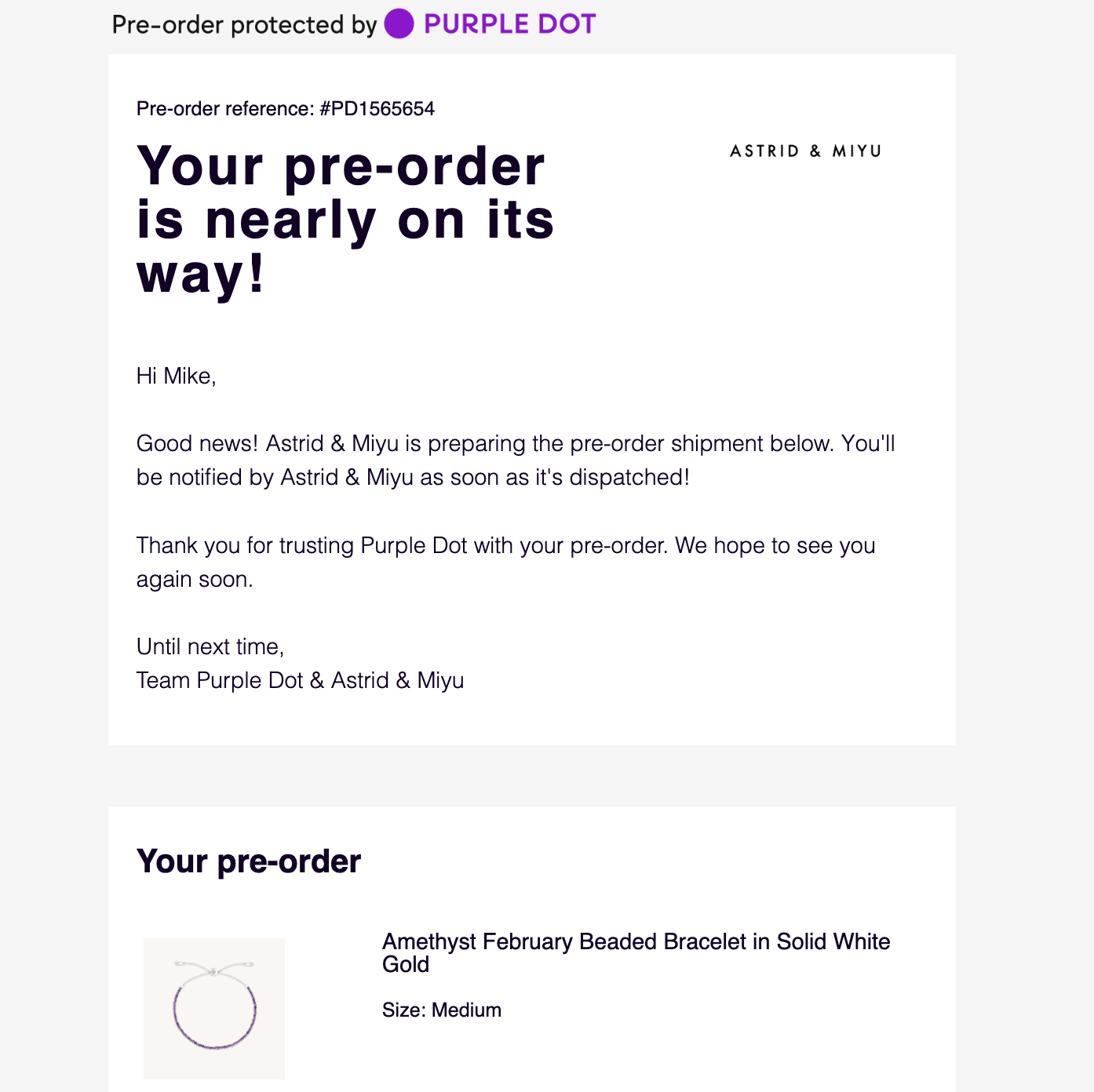 Astrid & Miyu pre-order confirmation