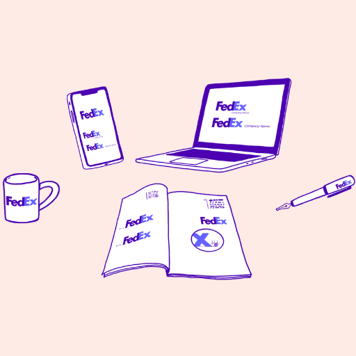 An artistic representation of internal branding via several internal objects having the same logo, in this case FedEx logo.