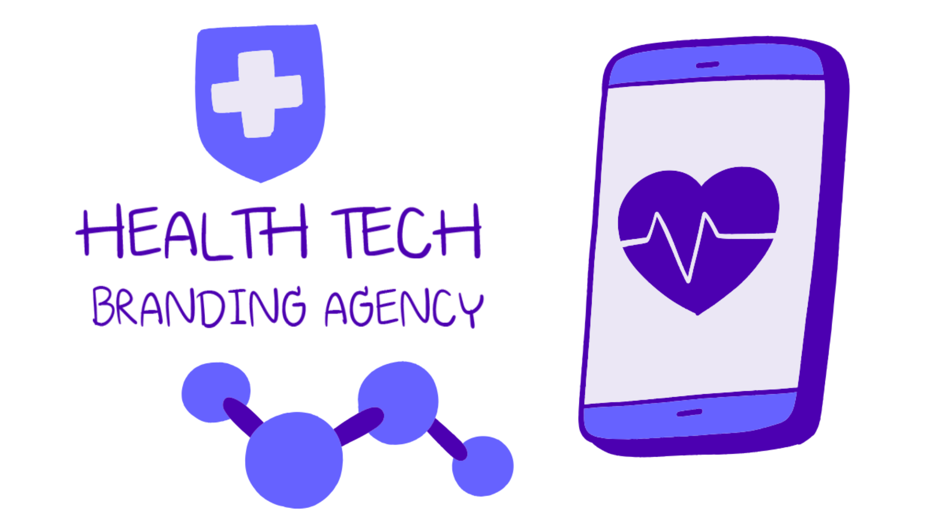 An artistic representation of health tech branding agency (with several icons, one representing healthcare industry and one representing tech)