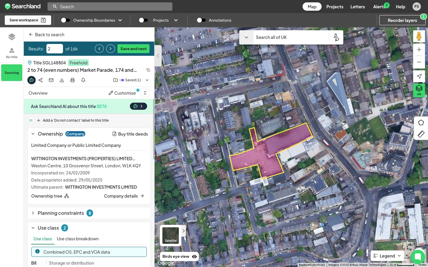 Commercial conversion search in Searchland