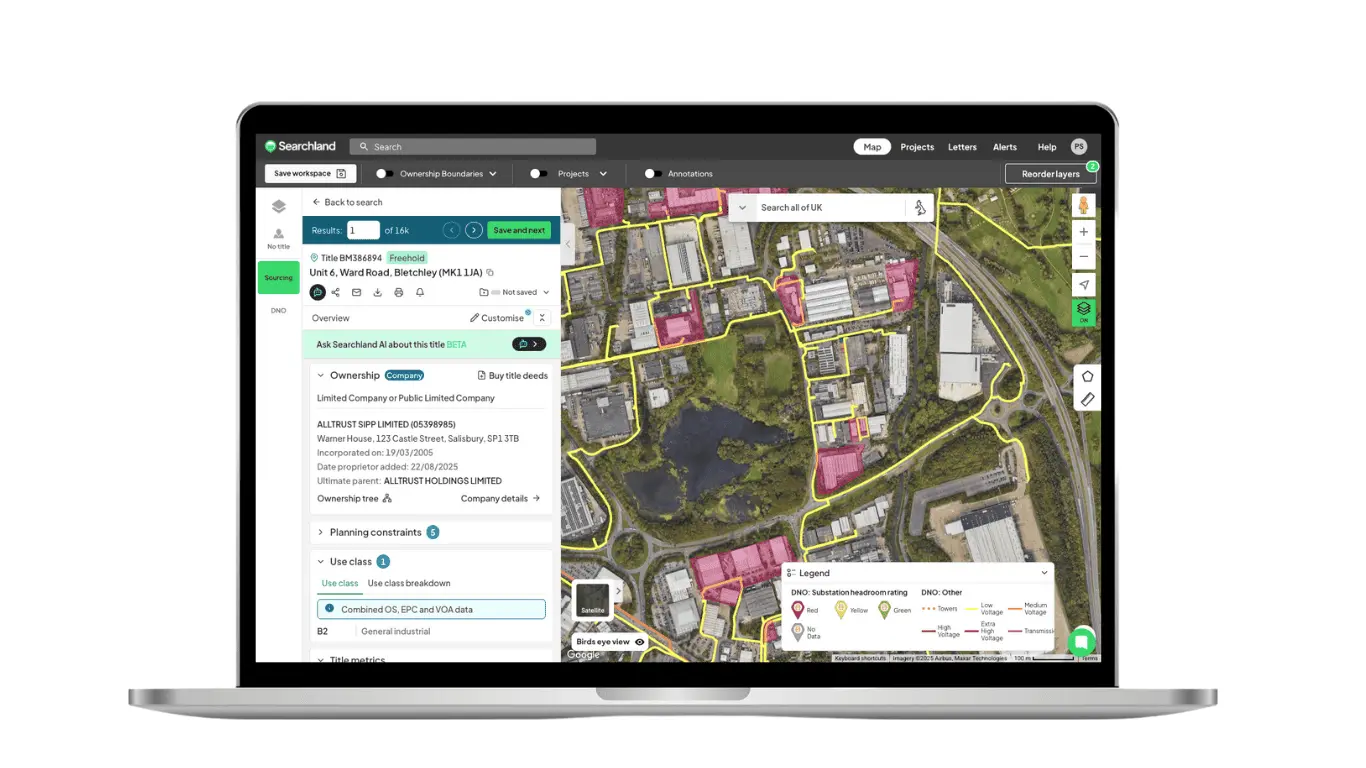 Searchland - Solar Site Sourcing - Platform Interface