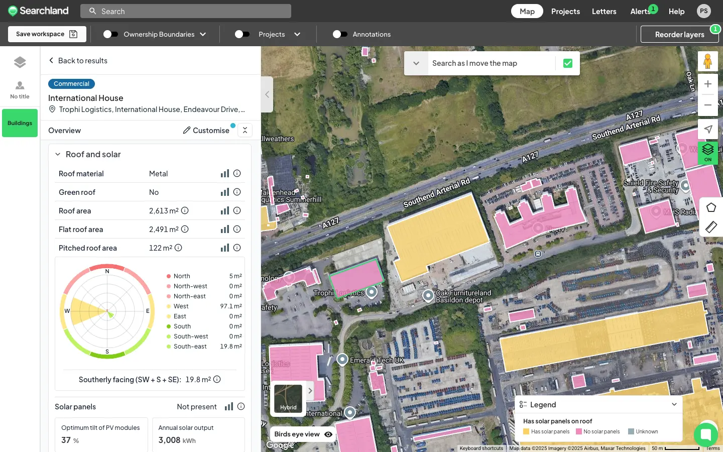 Searchland UI | Buildings tool | Roof pitch