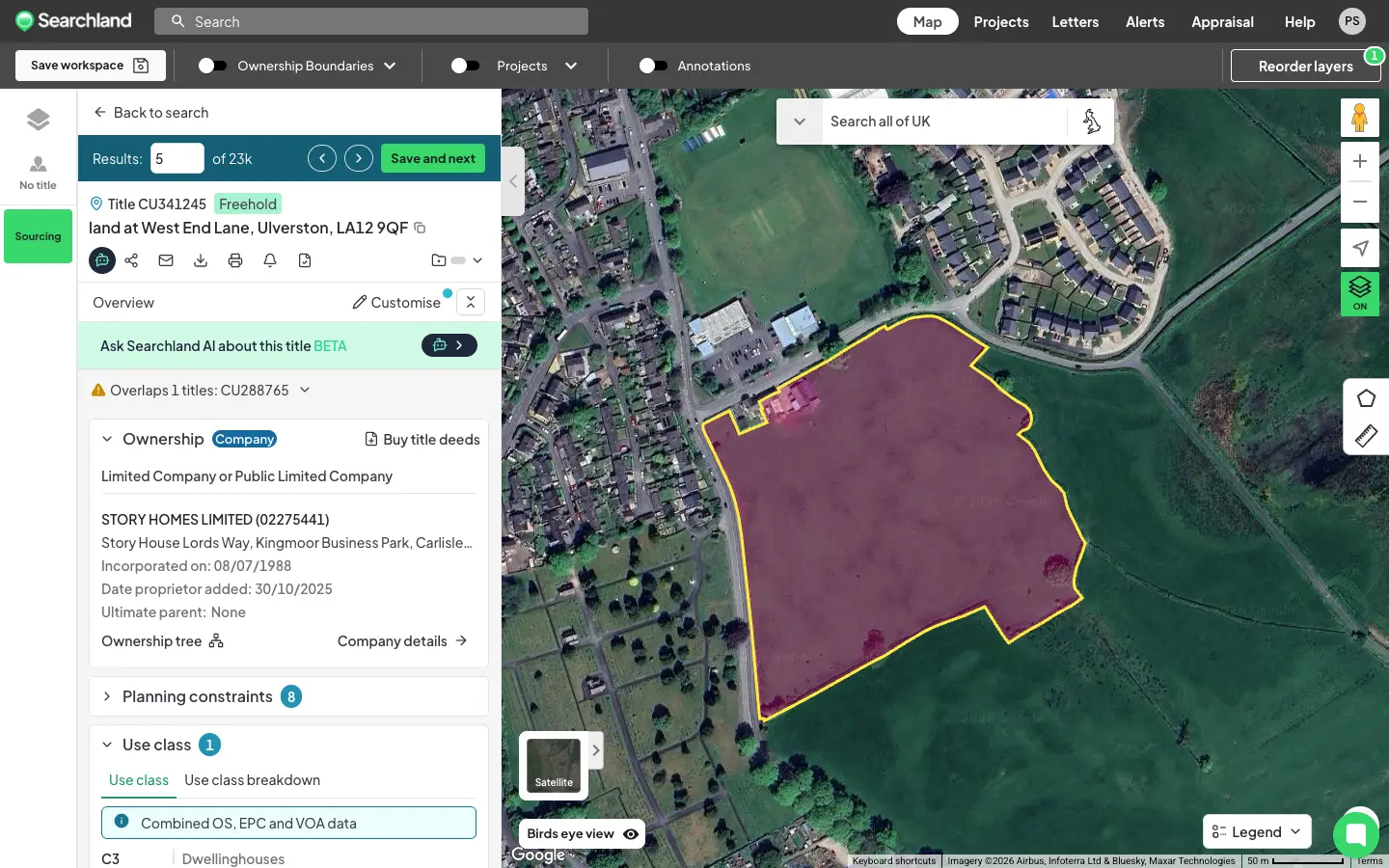 Searchland UI | Class Q Sourcing filter