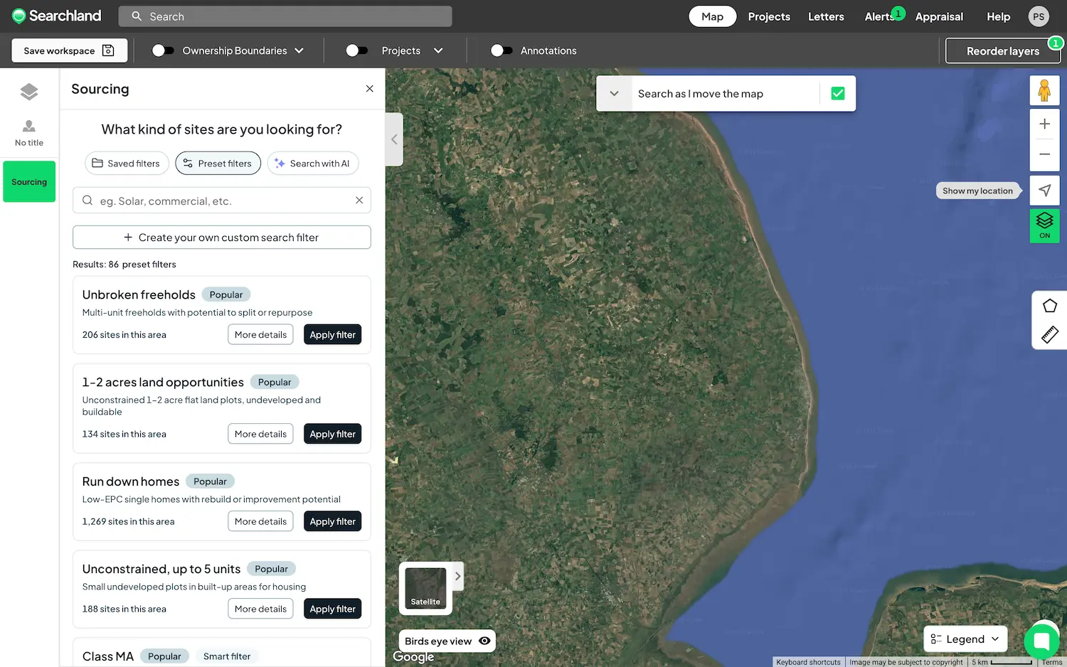 Permitted Development filters in Searchland