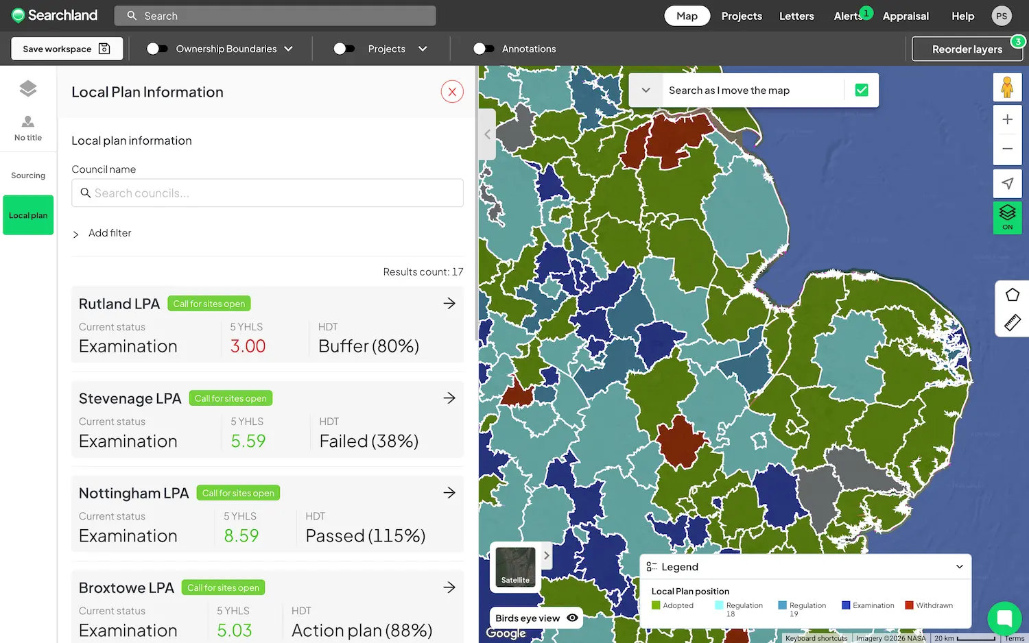 Searchland UI Call for Sites