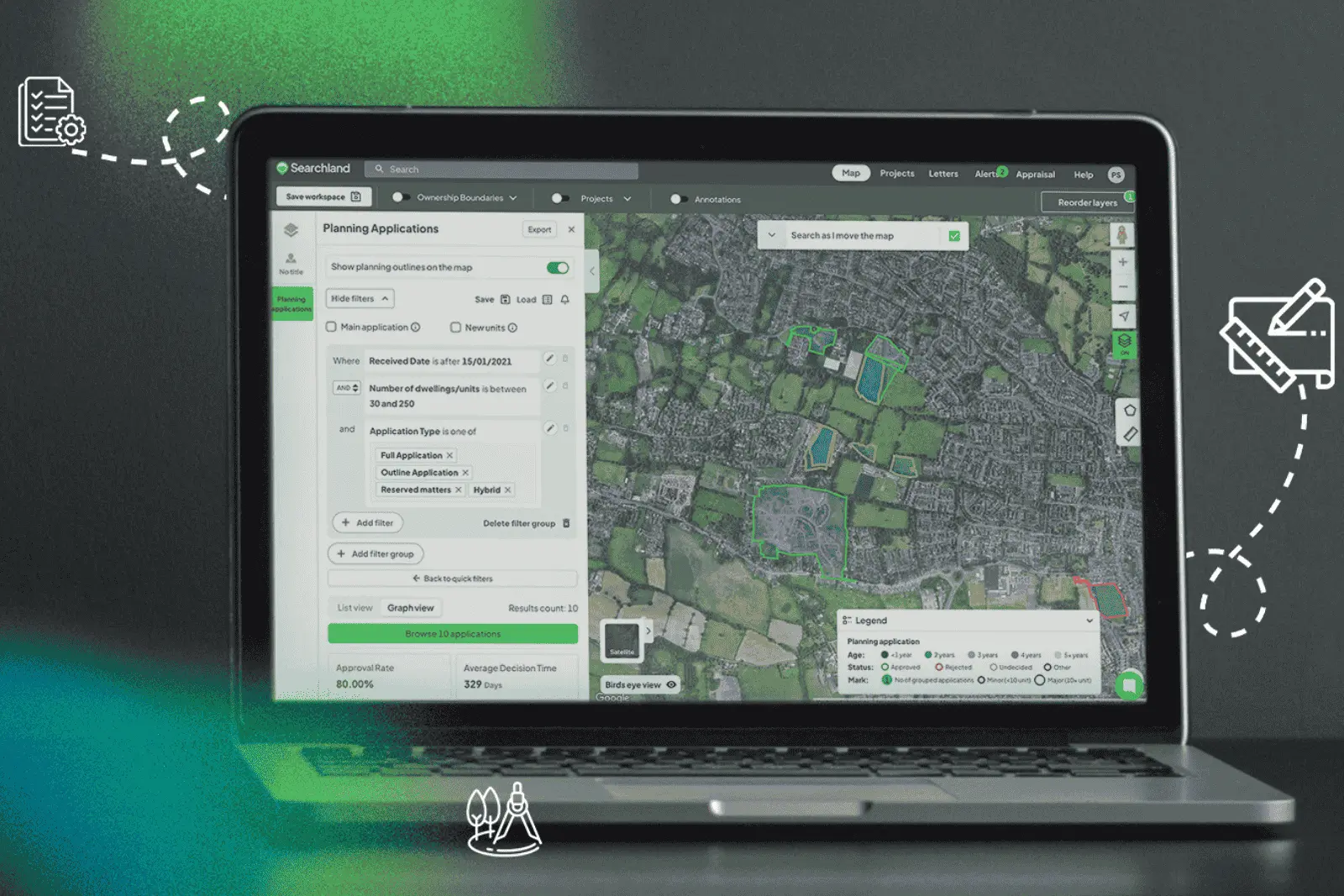 Laptop on green background with Planning tool UI