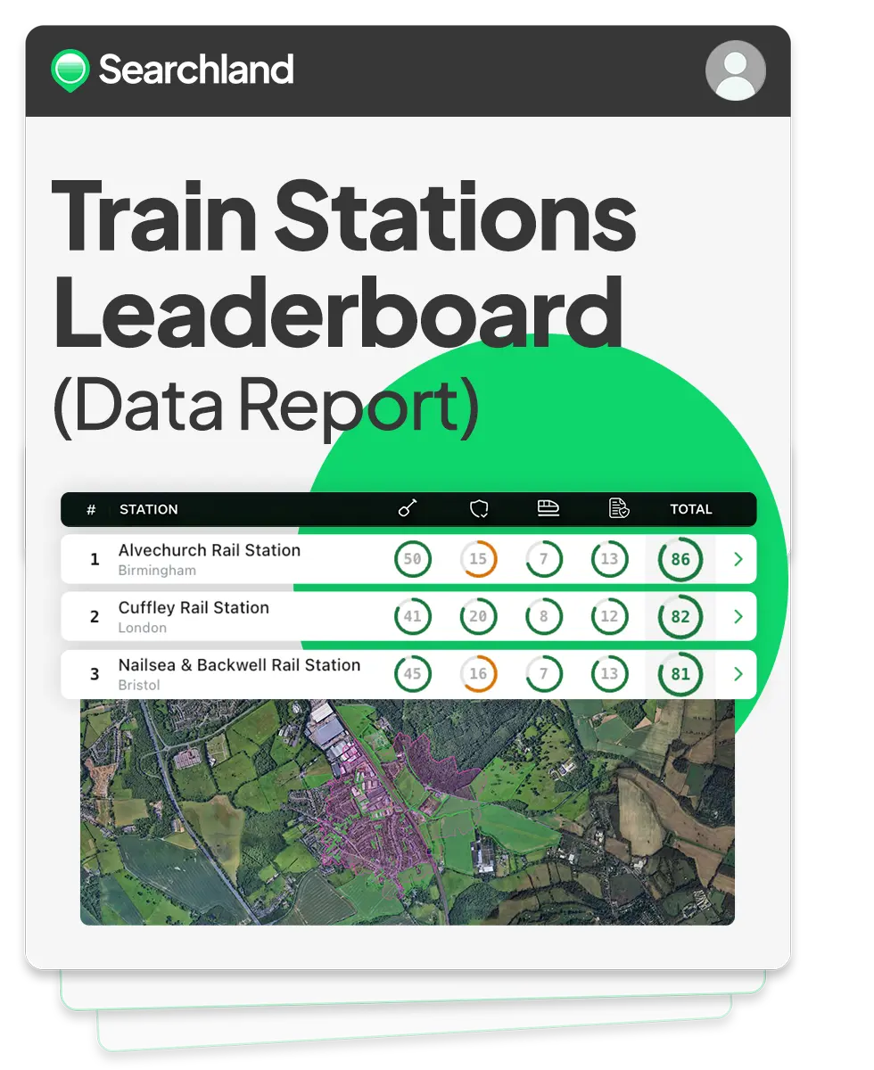 Graphic artowrk showing top three Stations of Searchland's train station leaderboard