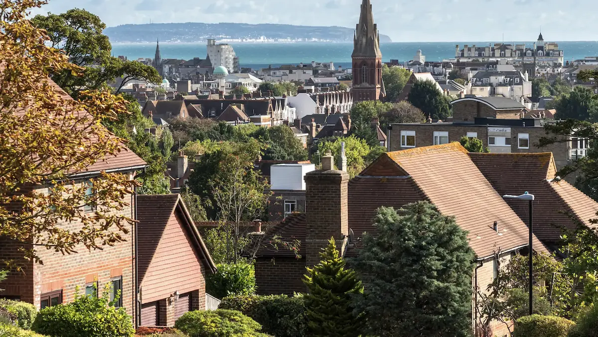 View over and english town