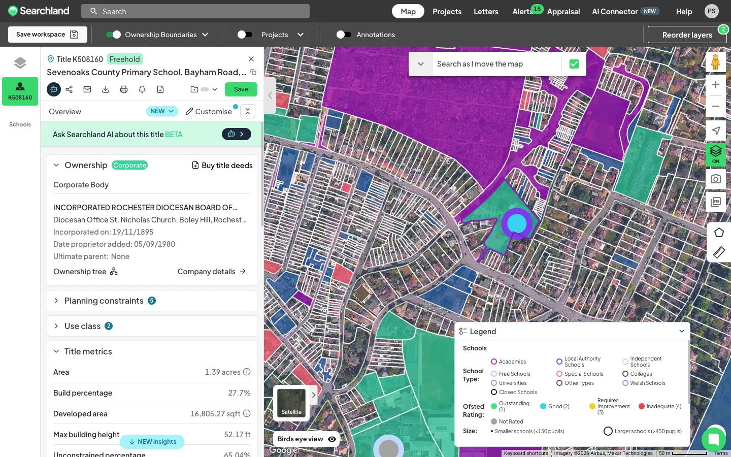 Using Searchland to explore school data and land ownership information