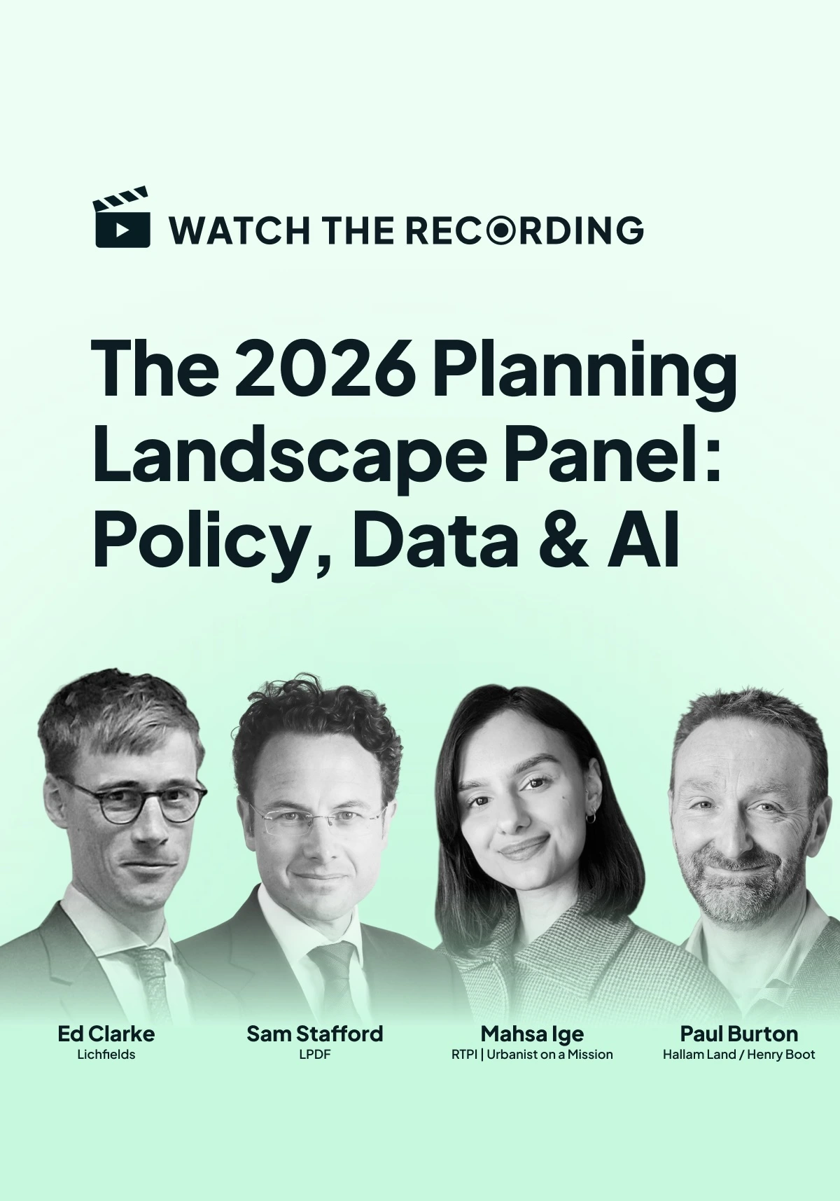 Watch the recording: The 2026 Planning Landscape Panel on policy, data and AI, featuring Ed Clarke (Lichfields), Sam Stafford (LPDF), Mahsa Ige (RTPI), and Paul Burton (Hallam Land/Henry Boot)