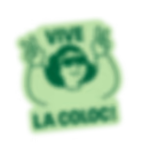 Illustration stylisée d'une personne portant des lunettes de soleil avec le texte Vive la coloc