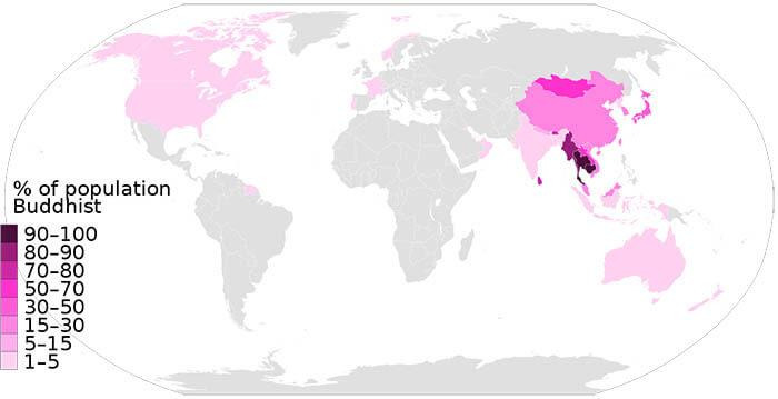 Mapa de la población que practica el budismo