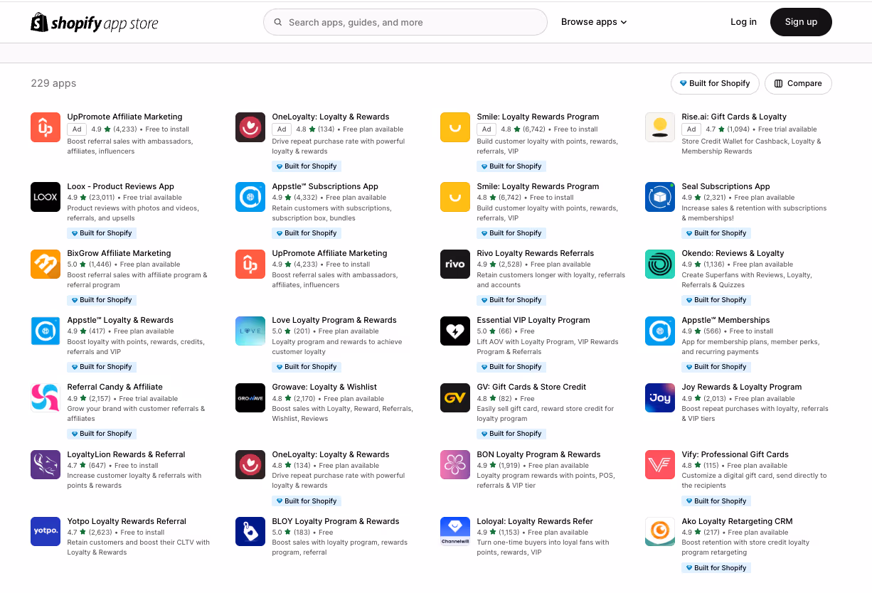 Shopify App Store Loyalty Apps Marketplace