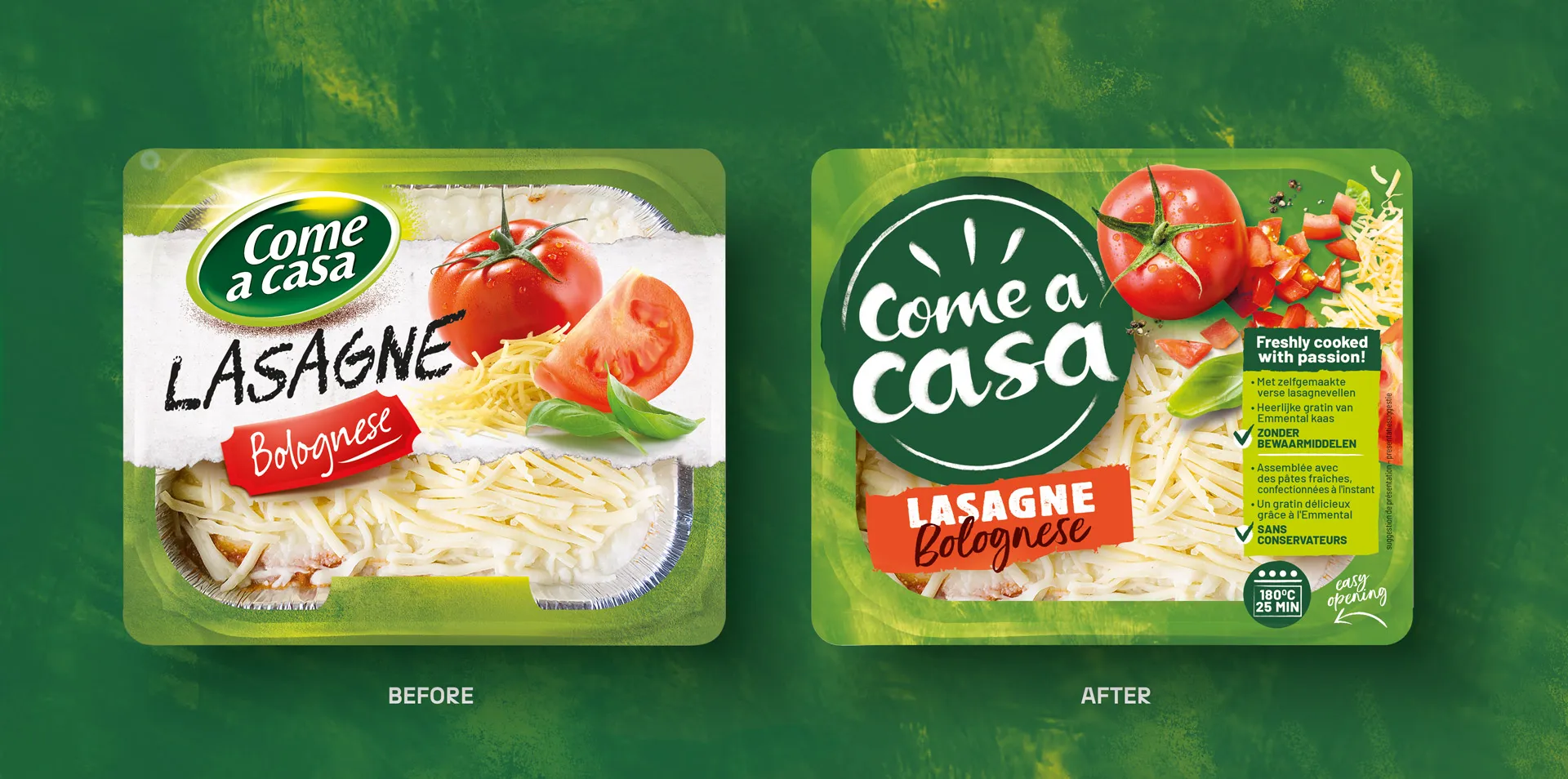 before and after of the new come a casa packaging 