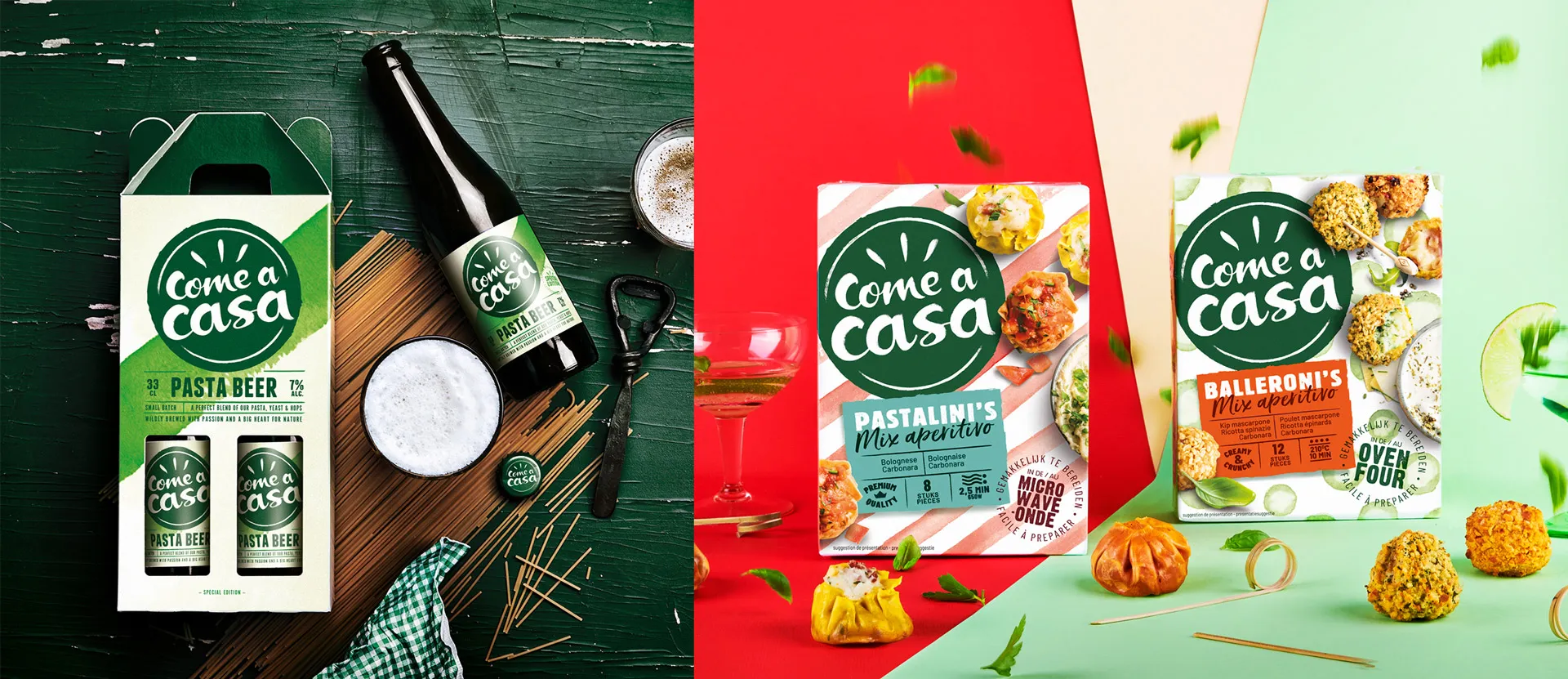 Come a casa pasta beer and little snacks