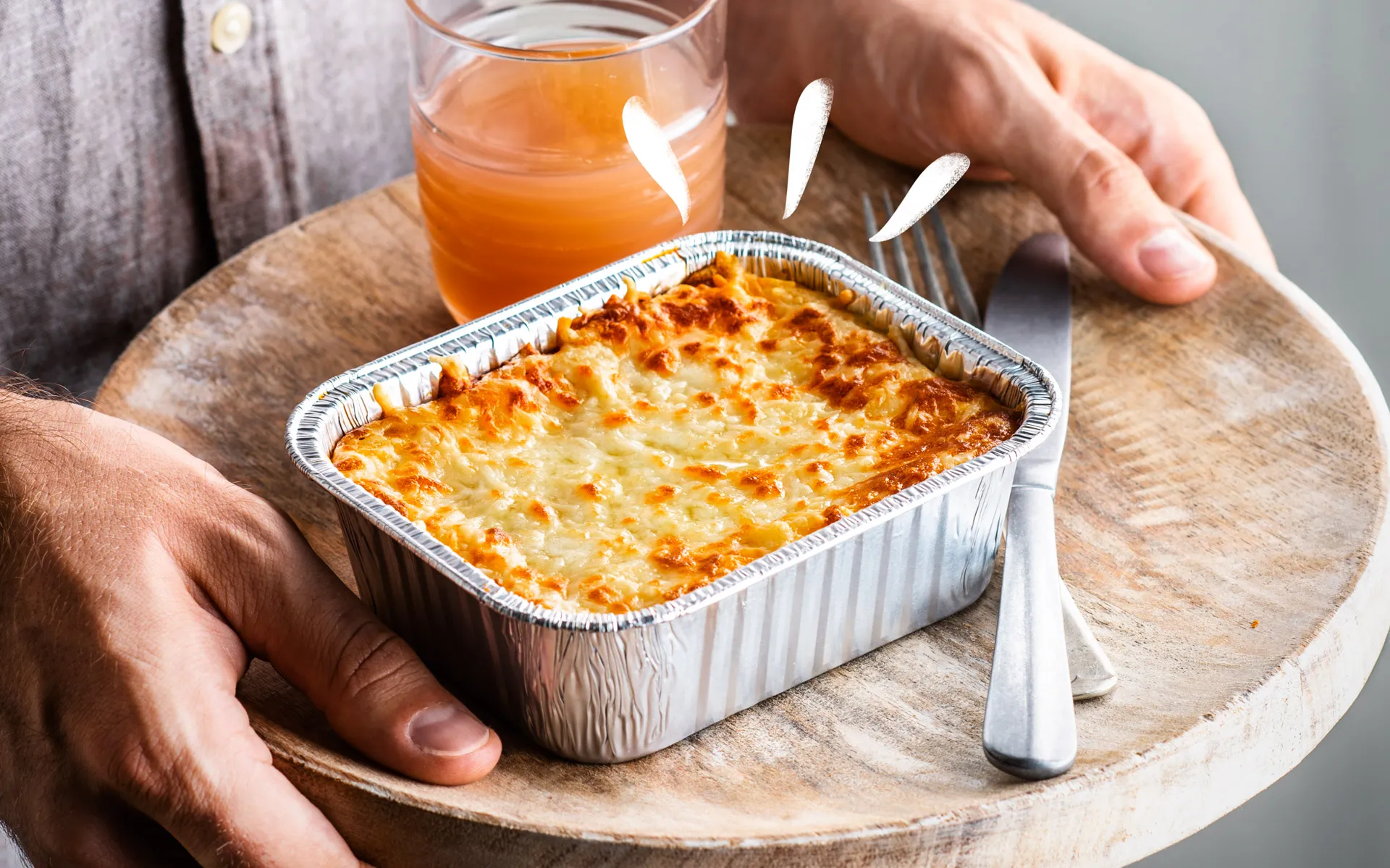 lasagna and juice