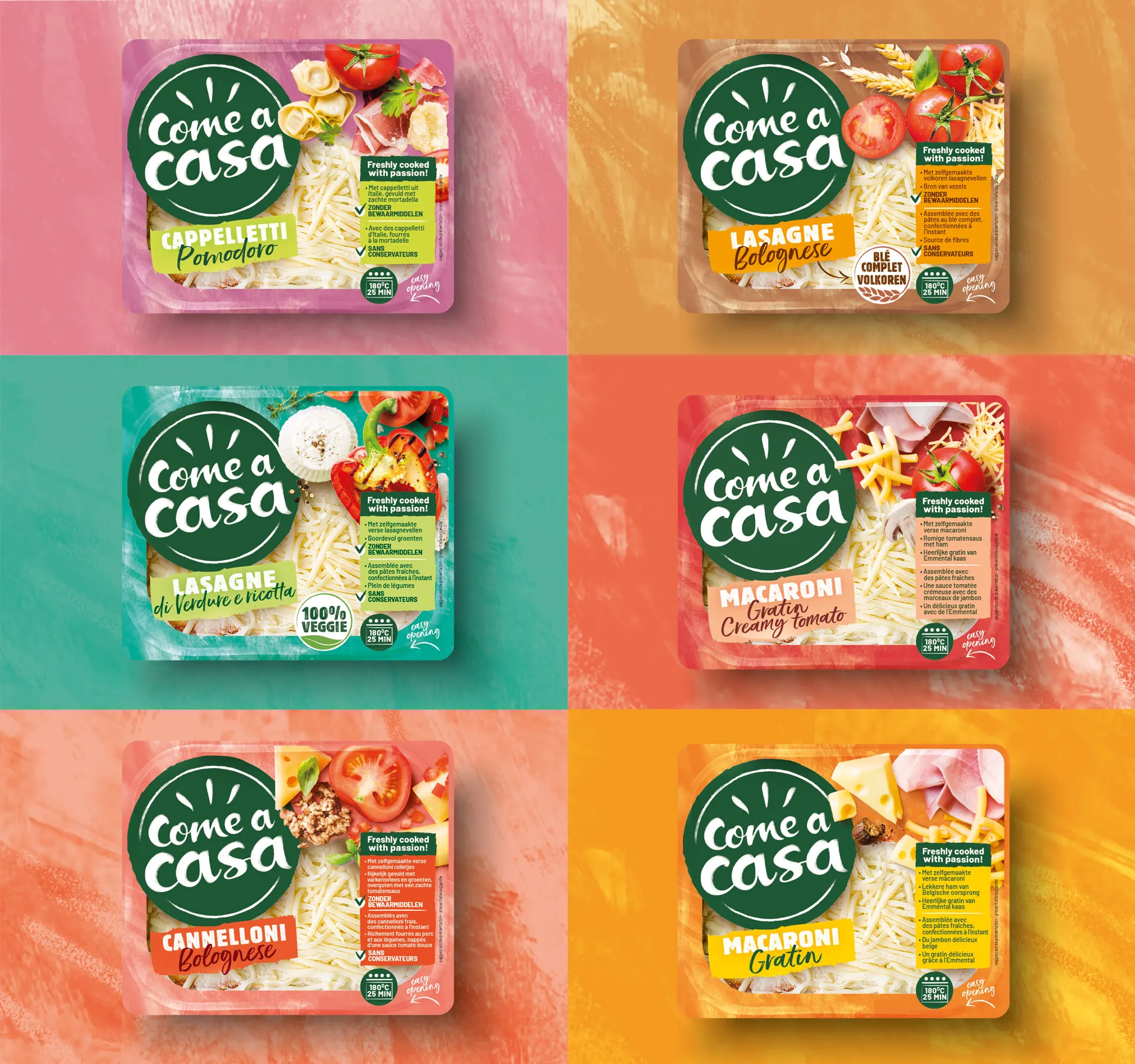 different packaging design for the different come a casa lasagnas