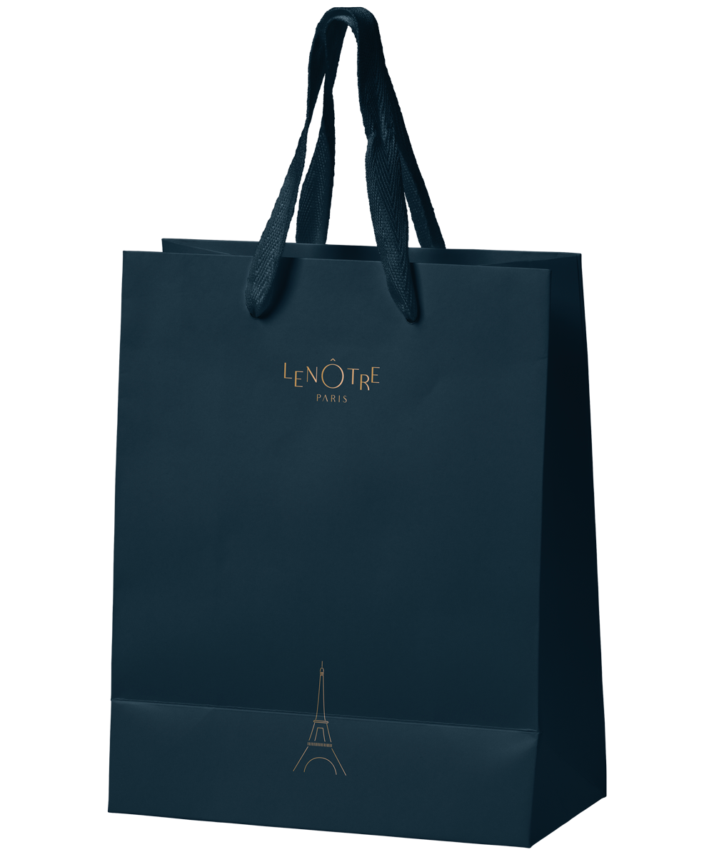 sac de vente bleu foncé avec pictogramme tour eiffel doré