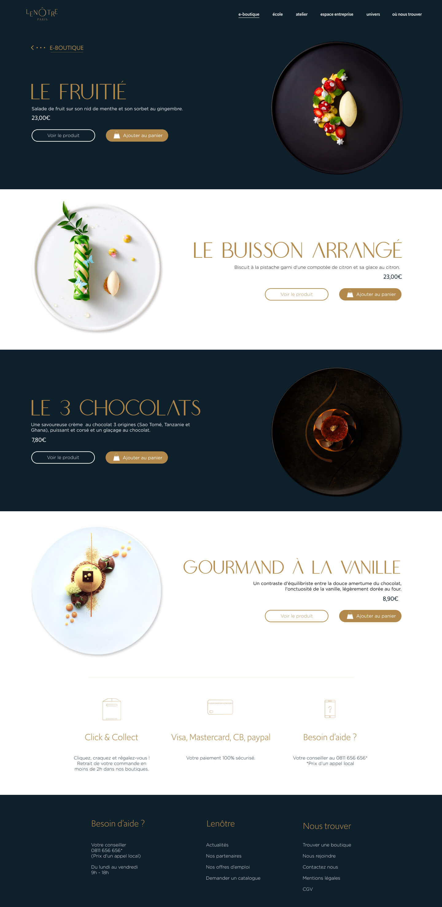 E-boutique des dessert du site le Nôtre