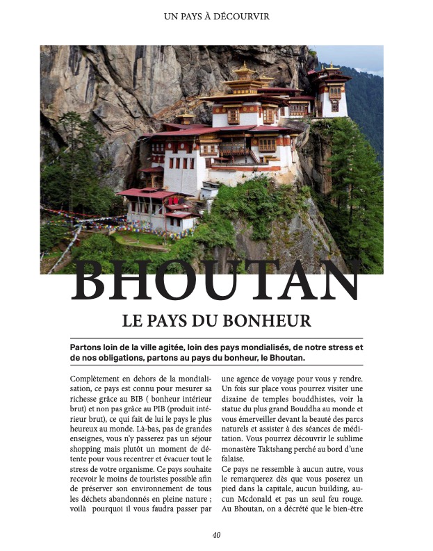 Page pays à découvrir à propos du Bhoutan du magazine paulette