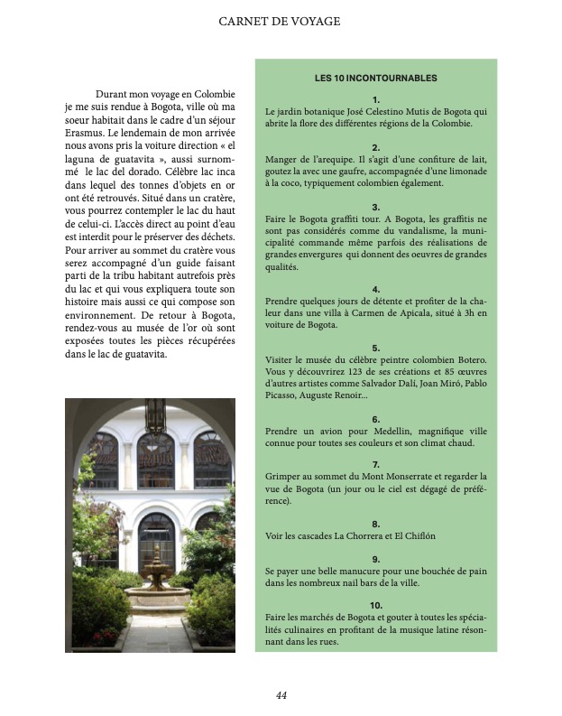 Page carnet de voyage à propos de la Colombie du magazine paulette
