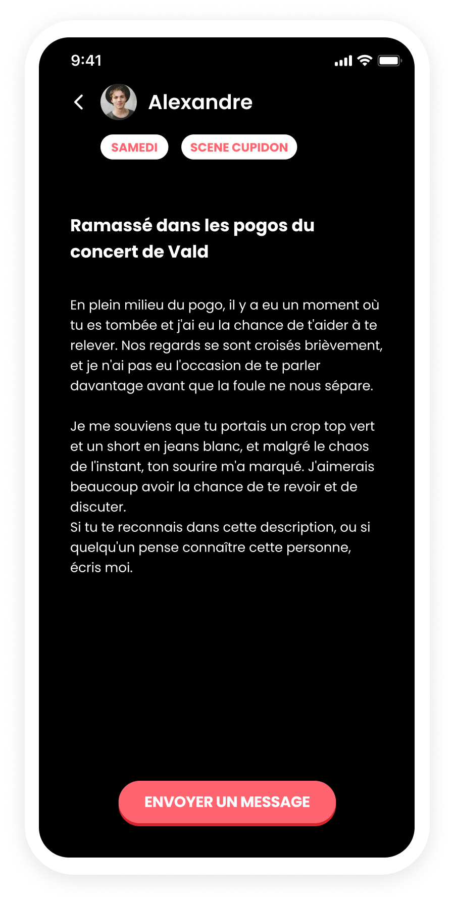 page conversation crush de l'application