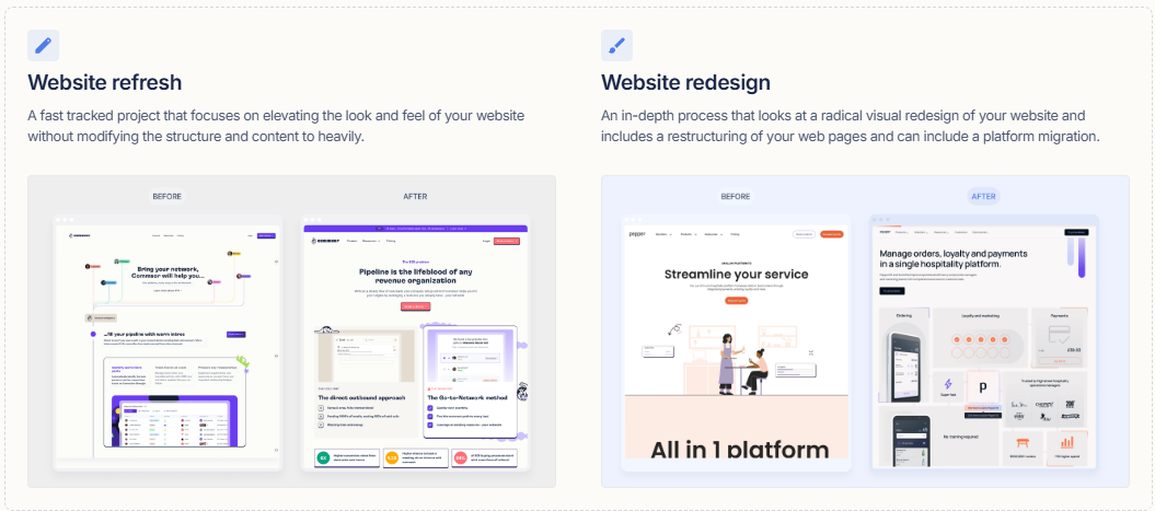 website redesign and refresh service cards