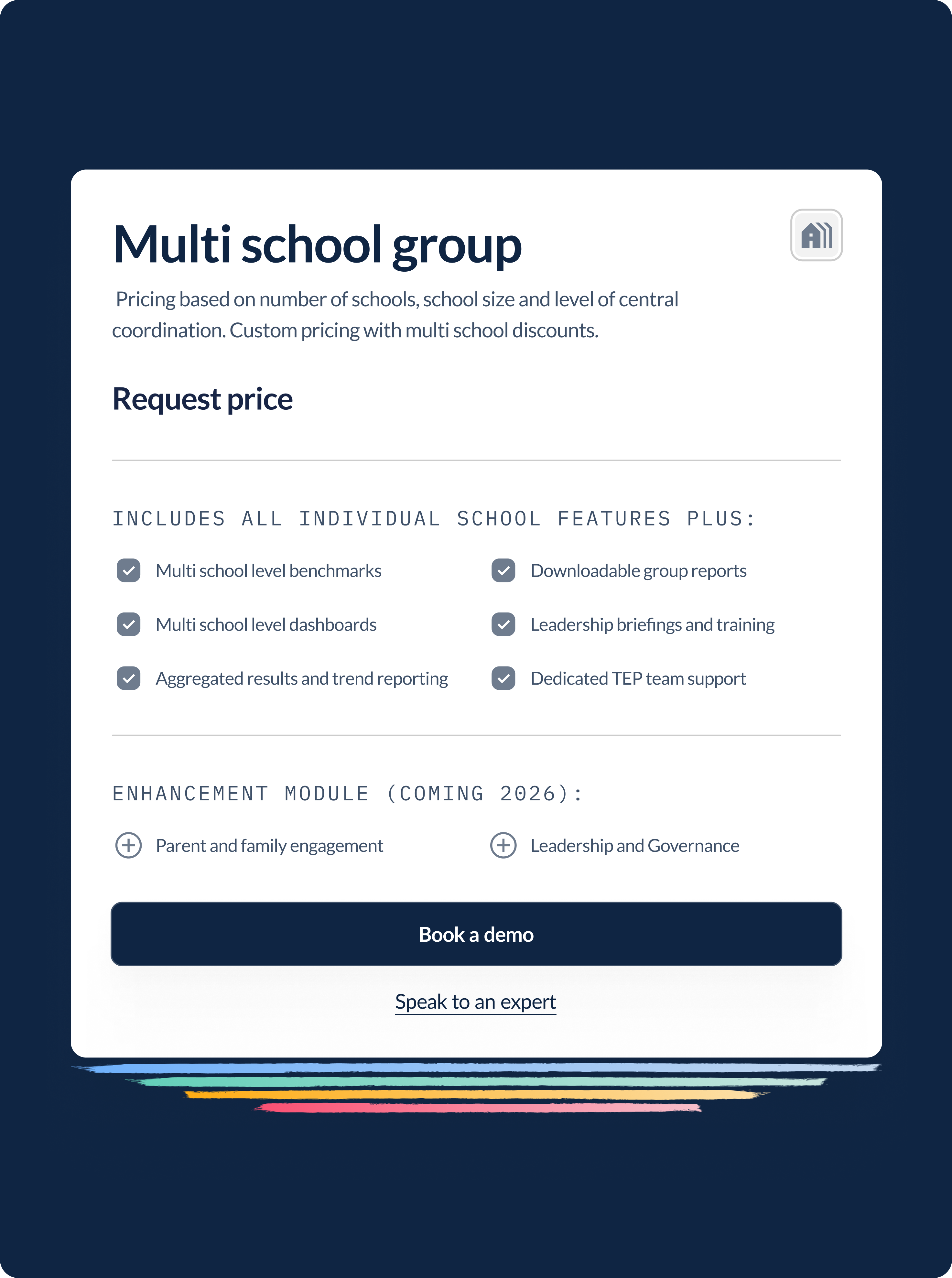 Pricing card designed for TEP's multi-school group plan