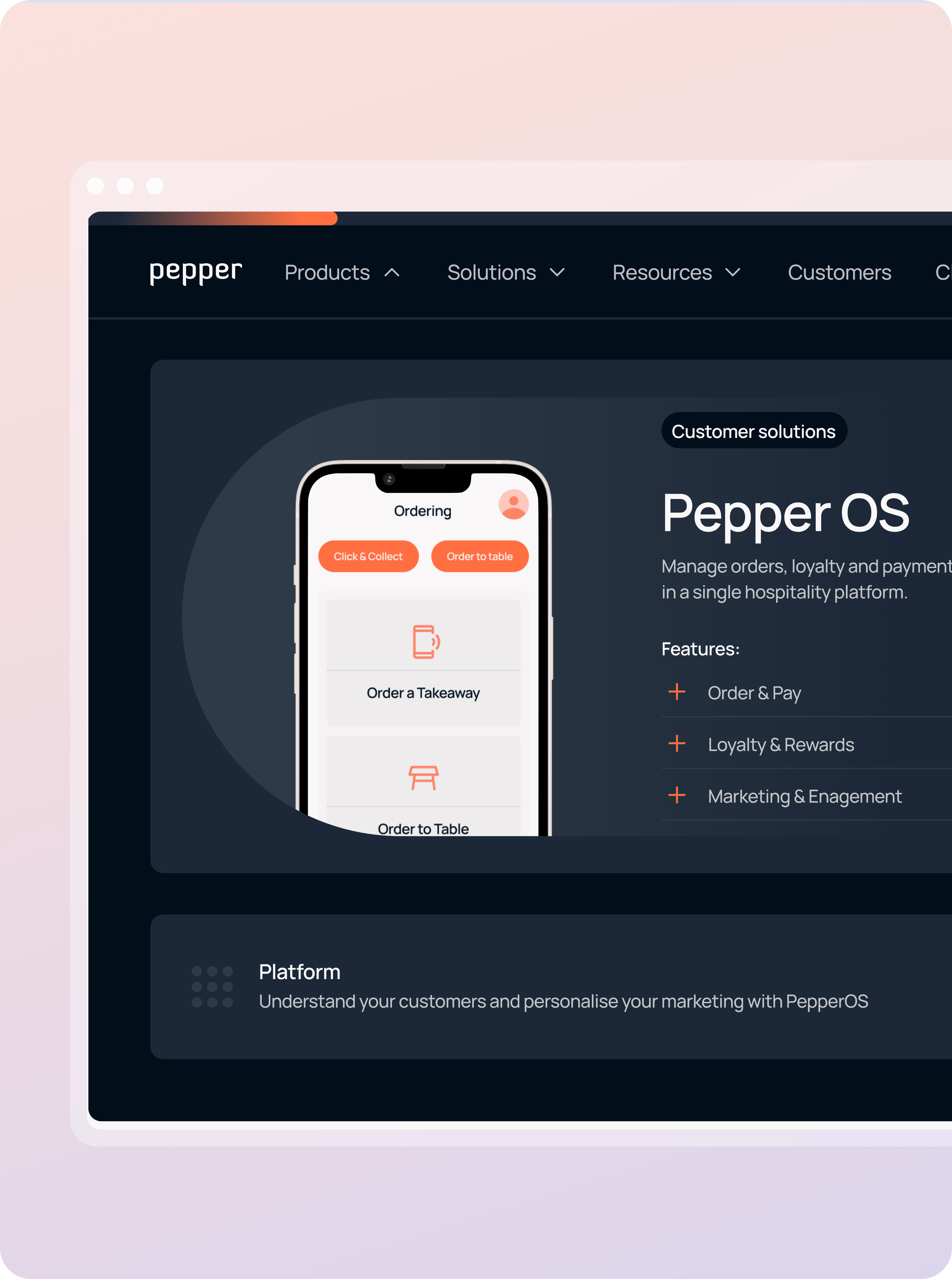 Navigation mega menu designed for Pepper featuring Pepper OS