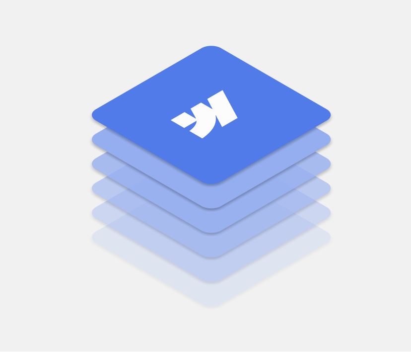Stack of blue Webflow logo tiles