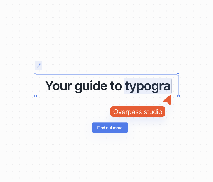 Headline "Your guide to typography" being edited in a design tool