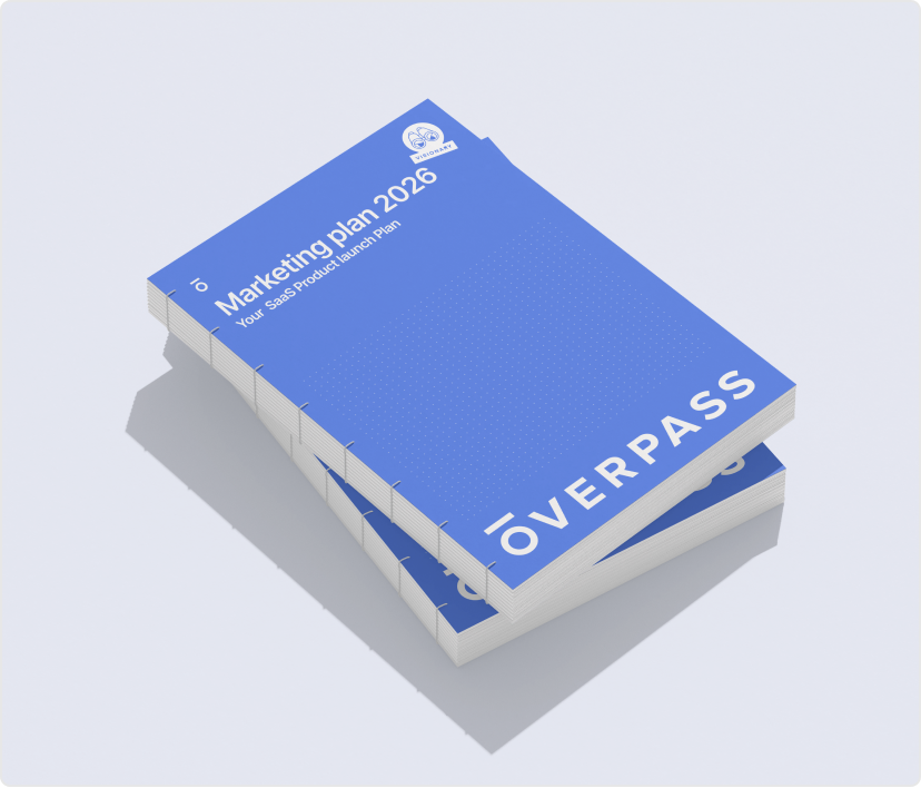 Stack of Overpass "Marketing plan 2026" booklets
