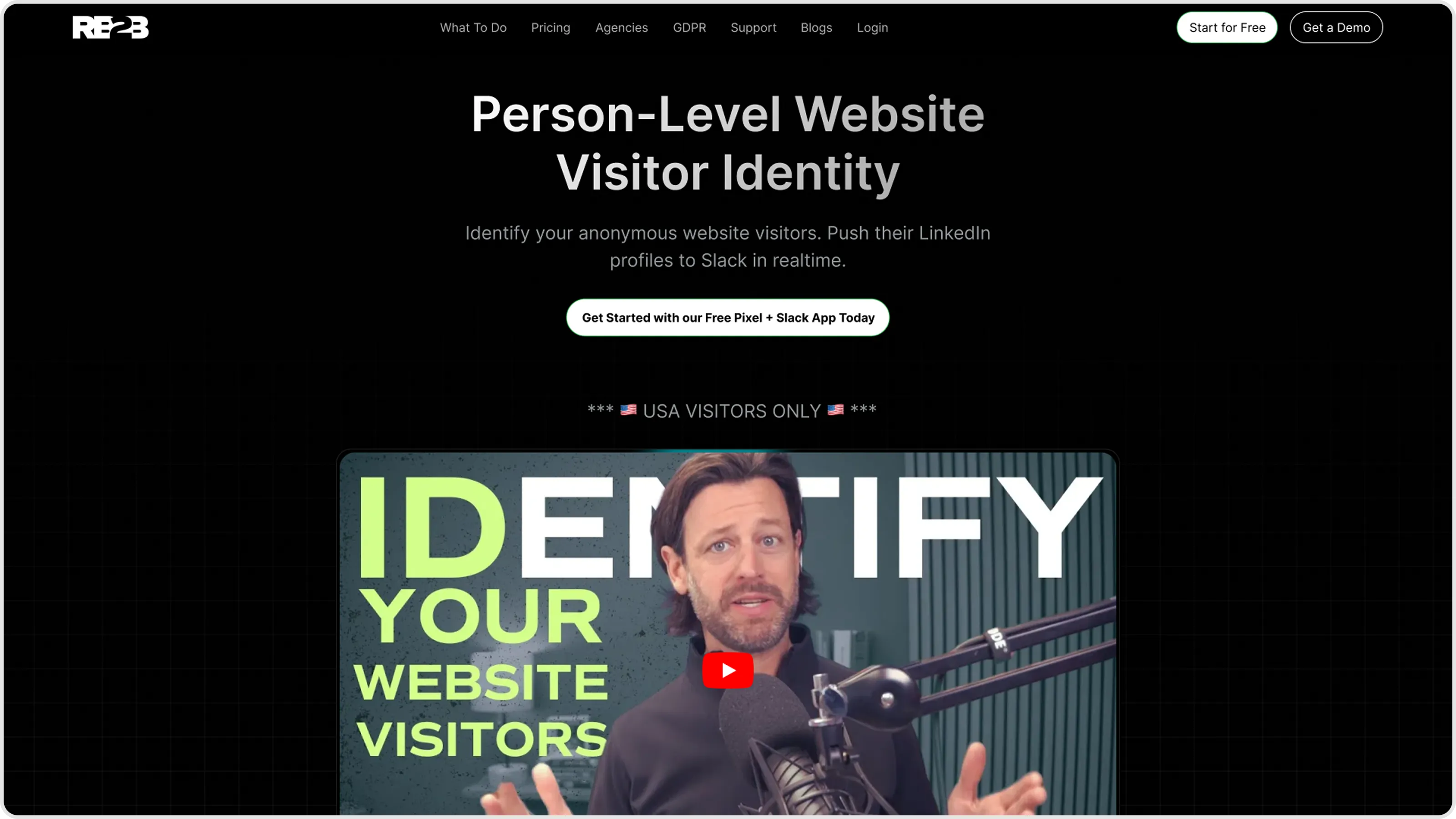 RB2B homepage hero before redesign