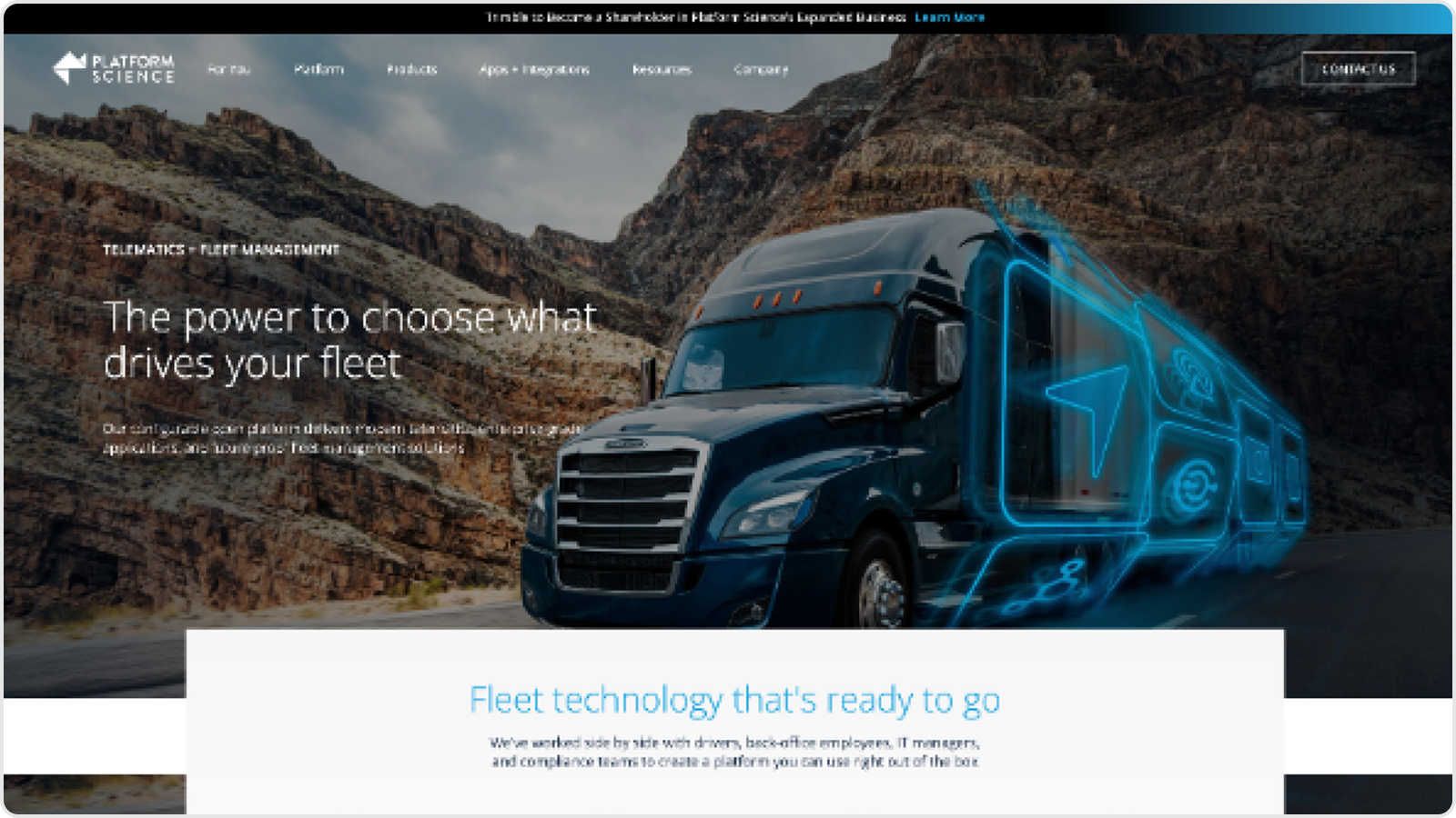 Platform Science homepage hero before redesign