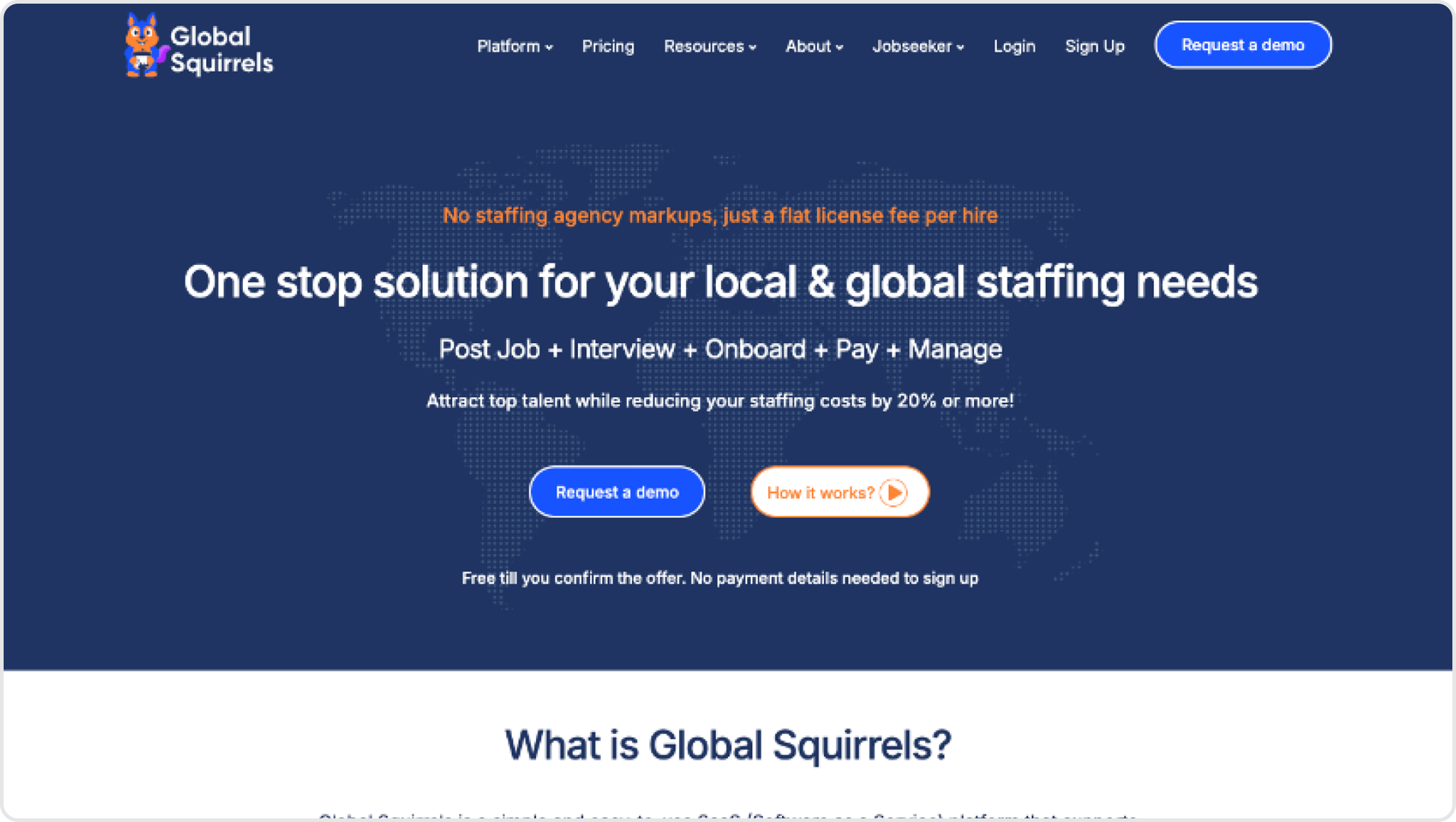 Global Squirrels homepage hero before redesign