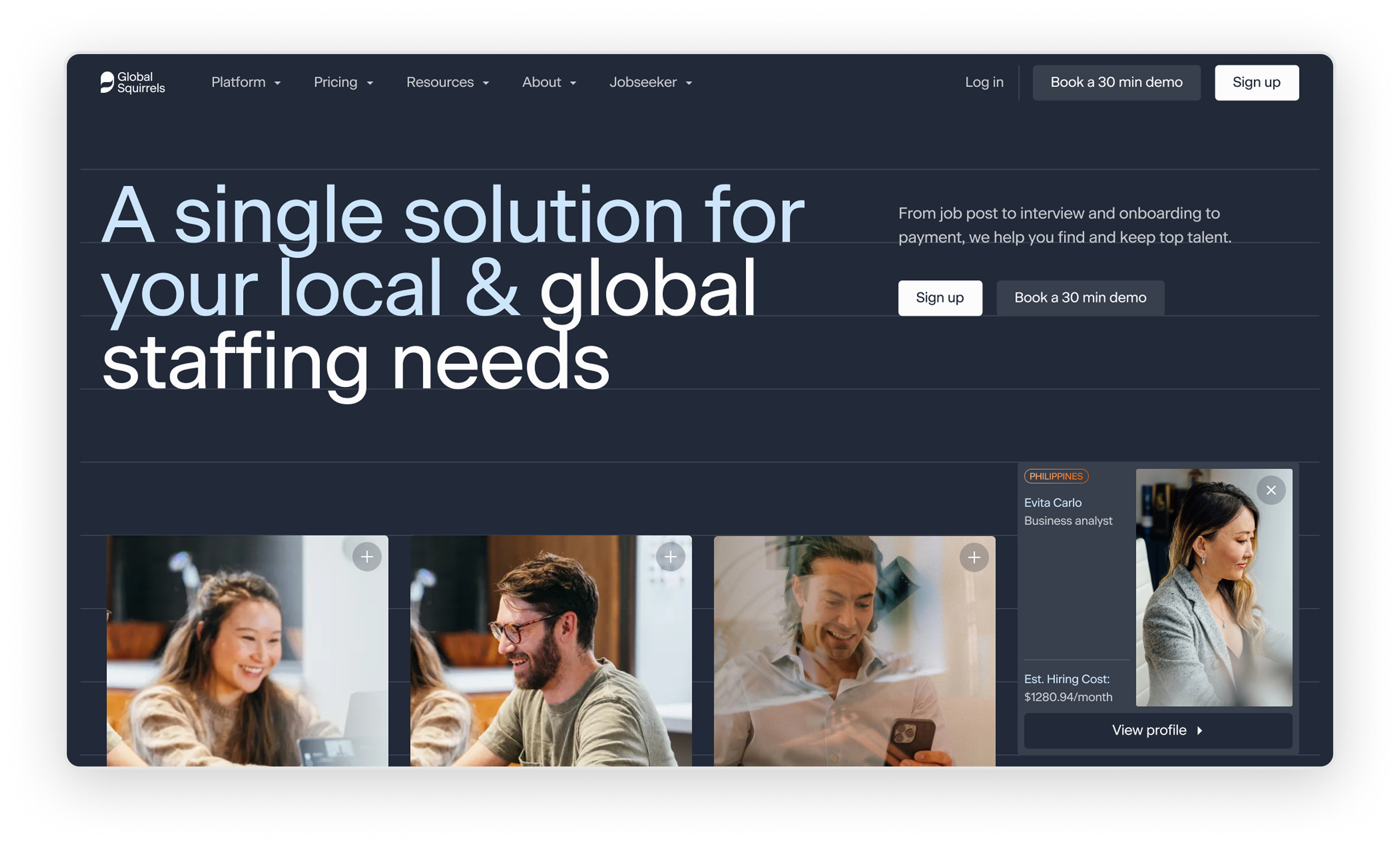 Global Squirrels homepage hero redesigned by Overpass Studio