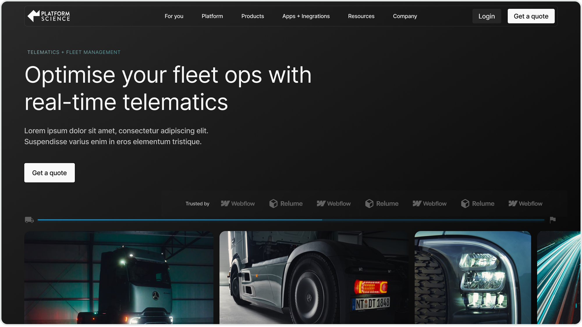 Platform Science homepage hero redesigned by Overpass Studio