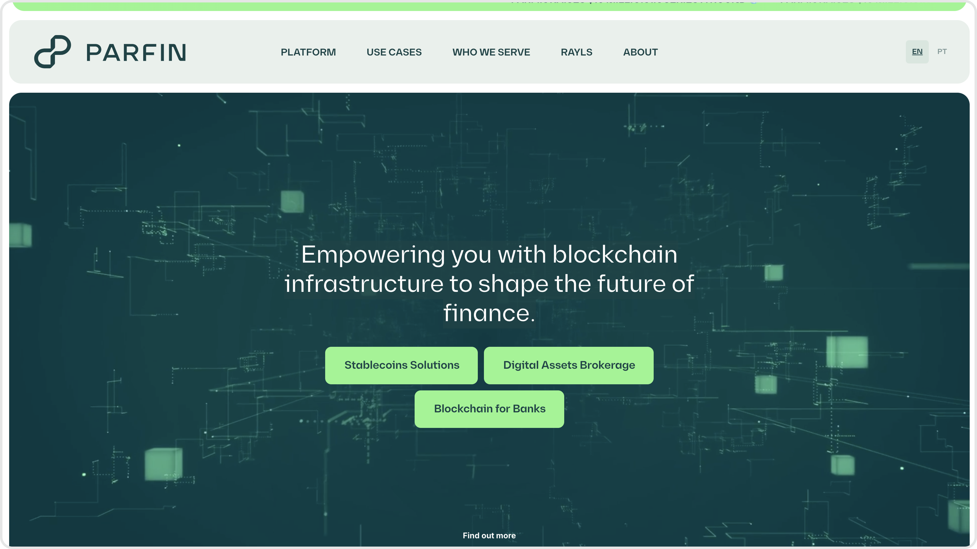 Parfin homepage hero before redesign