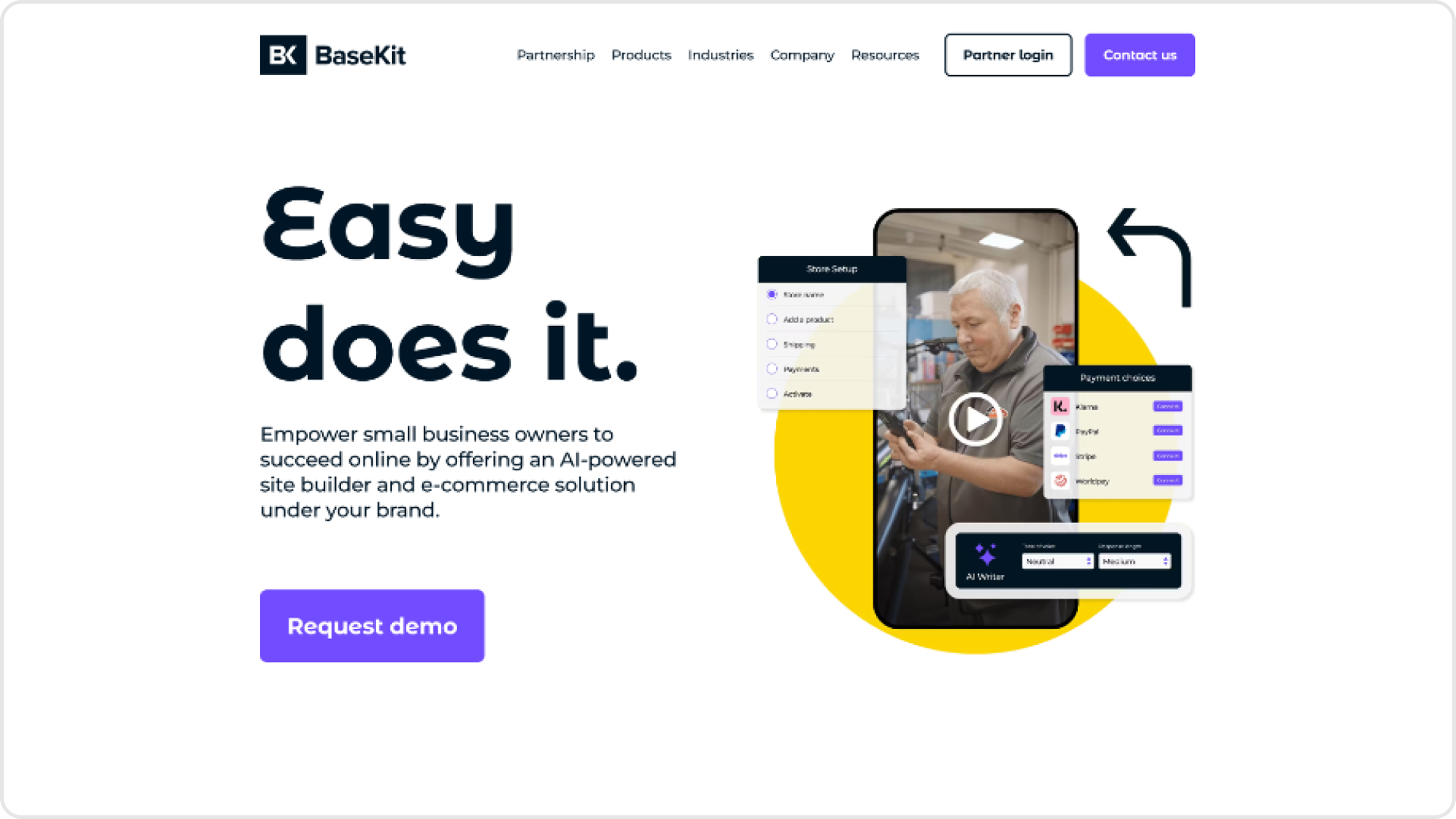 BaseKit homepage hero before redesign