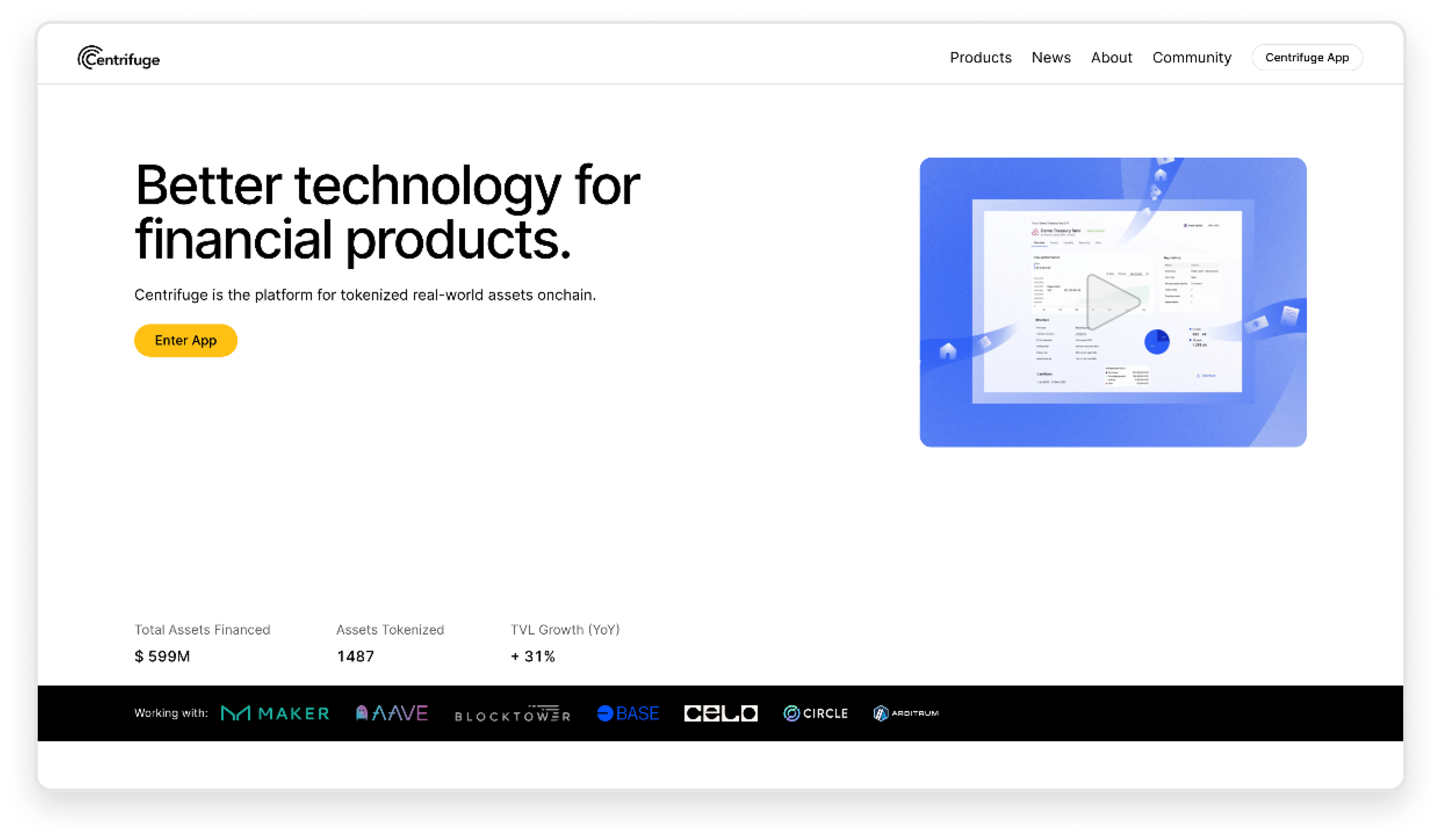 Centrifuge homepage hero before redesign